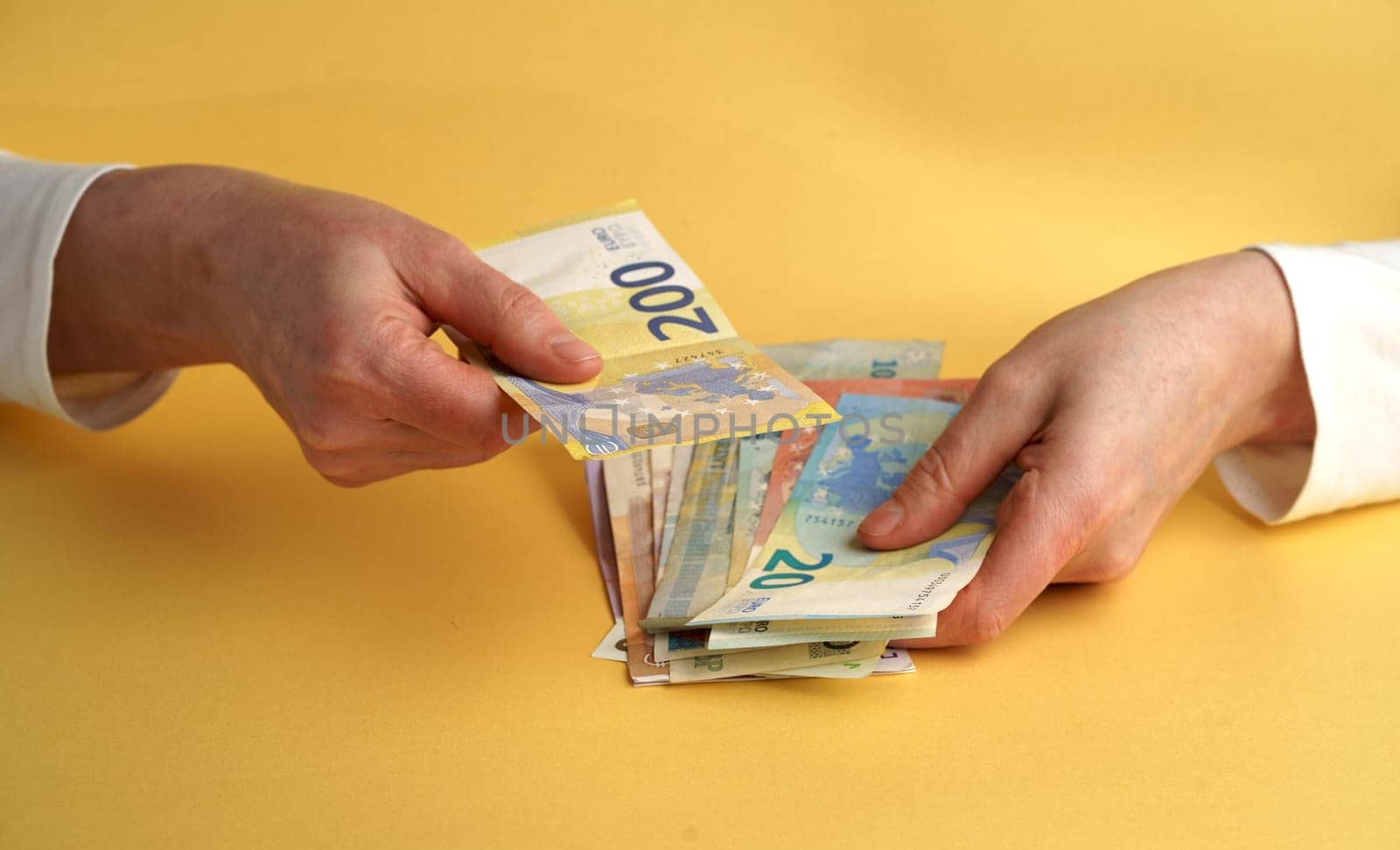 Female hands holding euro banknotes. Euro Money. by aprilphoto