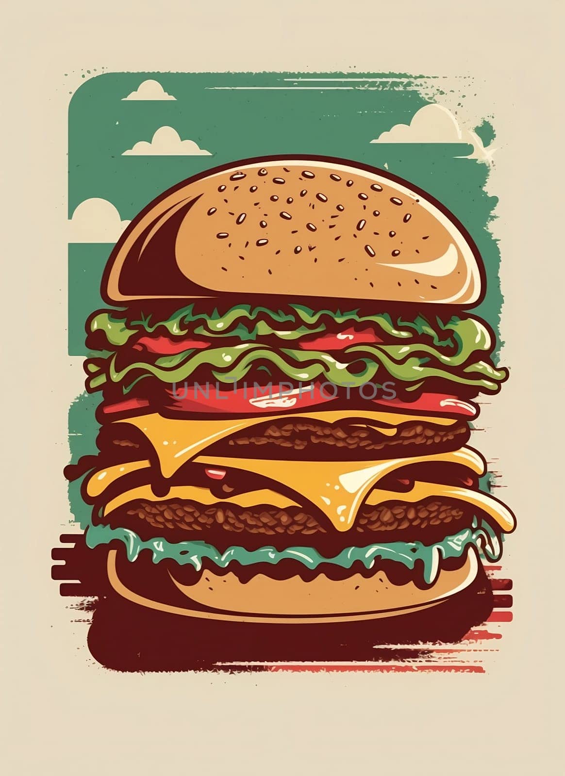 Vintage retro poster from 50s, 60s. Fast food, burger, cheeseburger delivery. Grunge poster by AndreyKENO