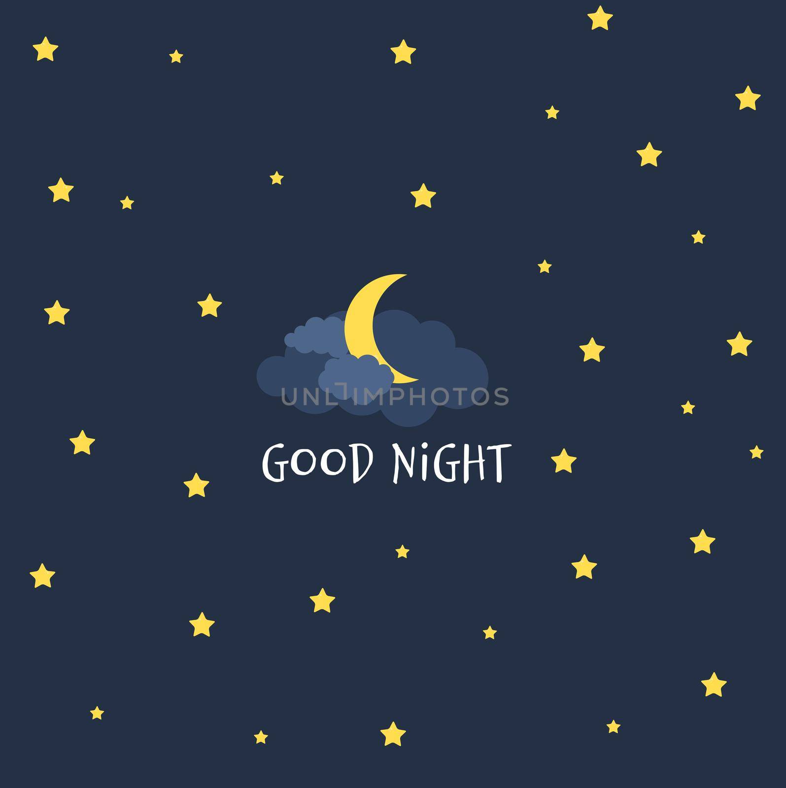 Cute little Moon on the night sky. Good night. vector illustration by yganko