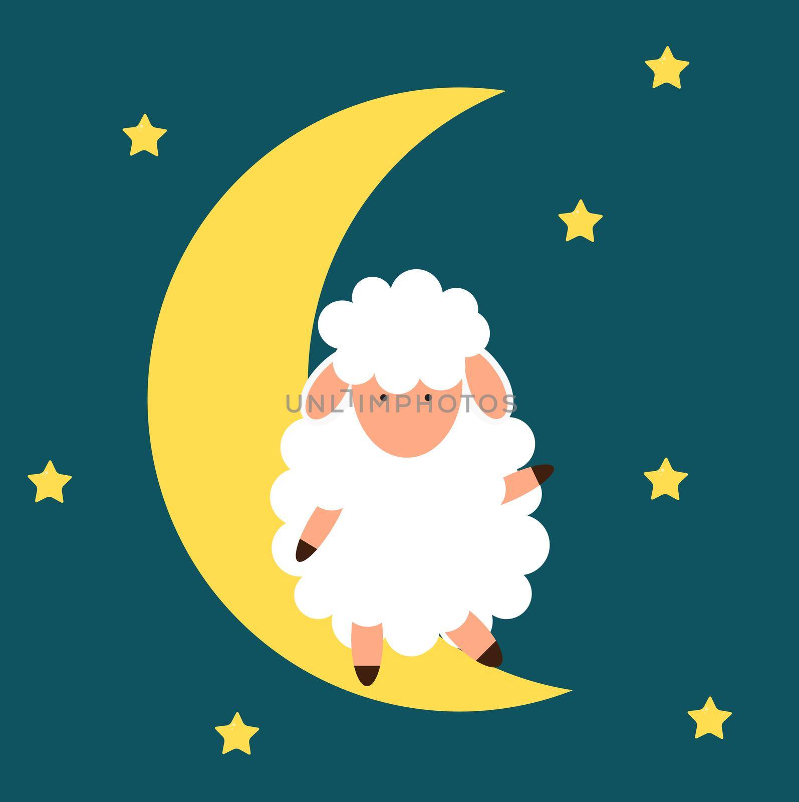 Cute little sheep on the night sky. Good night. vector illustration. by yganko