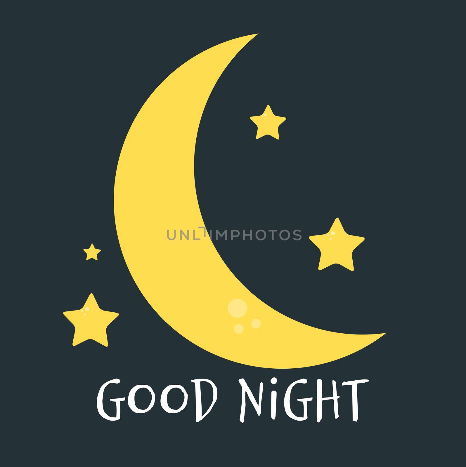 Cute little Moon on the night sky. Good night. vector illustration EPS10