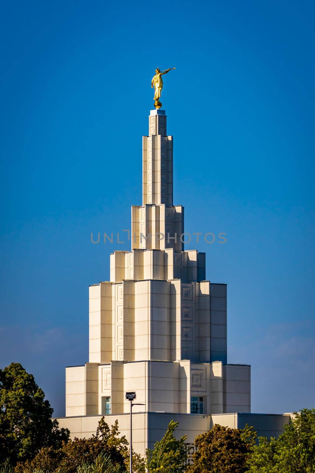Mormon Temple in Idaho Falls, with Angel Moroni statue atop