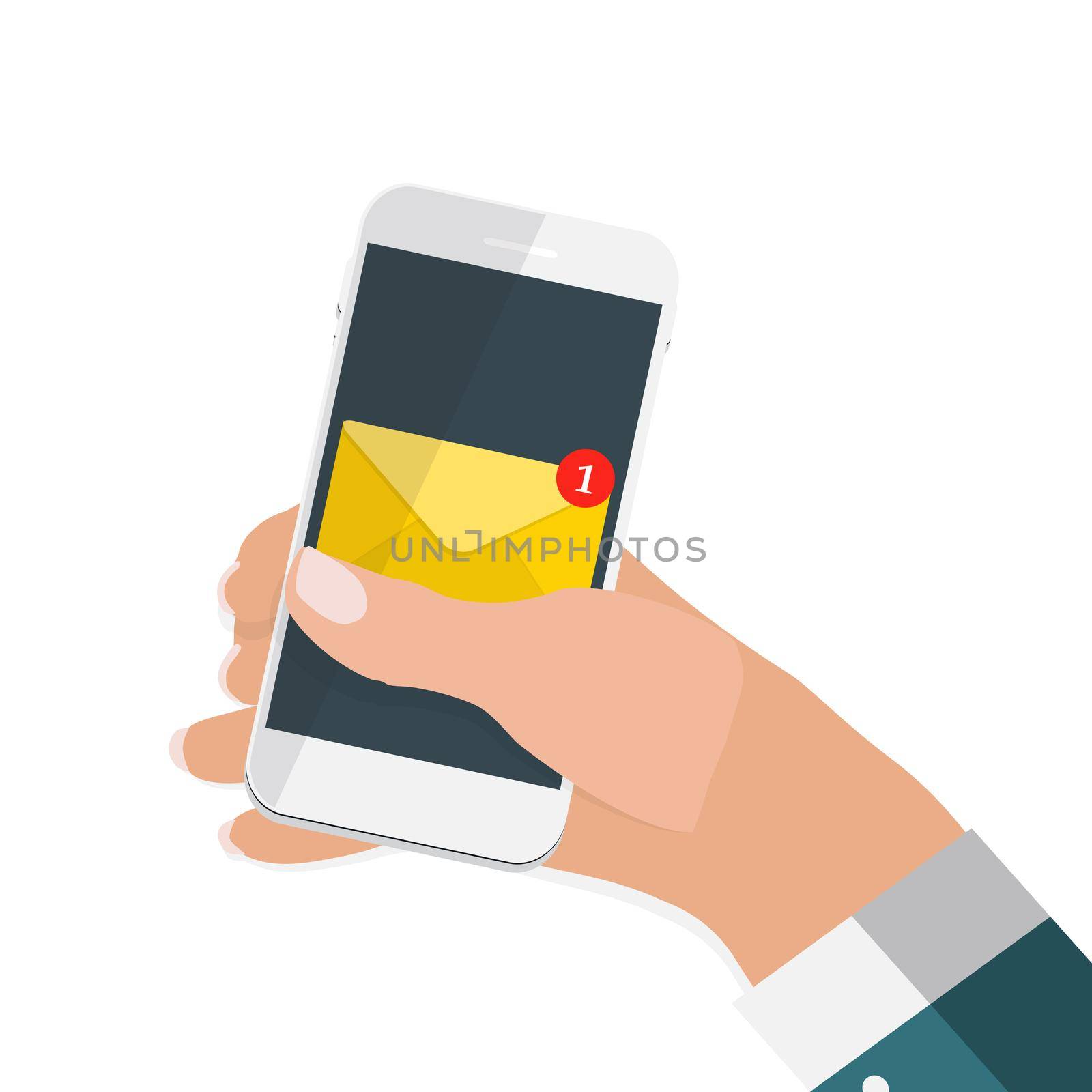 New Email on the smartphone screen notification concept. Vector illustration by yganko