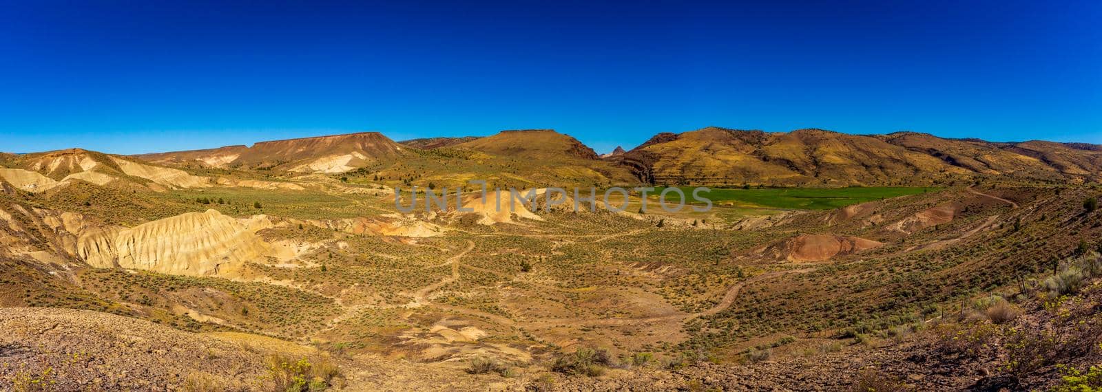 Panorama view from Mascall overlook of Mascall Formation at John Day Fossil Beds Natonal Monument, Oregon.
