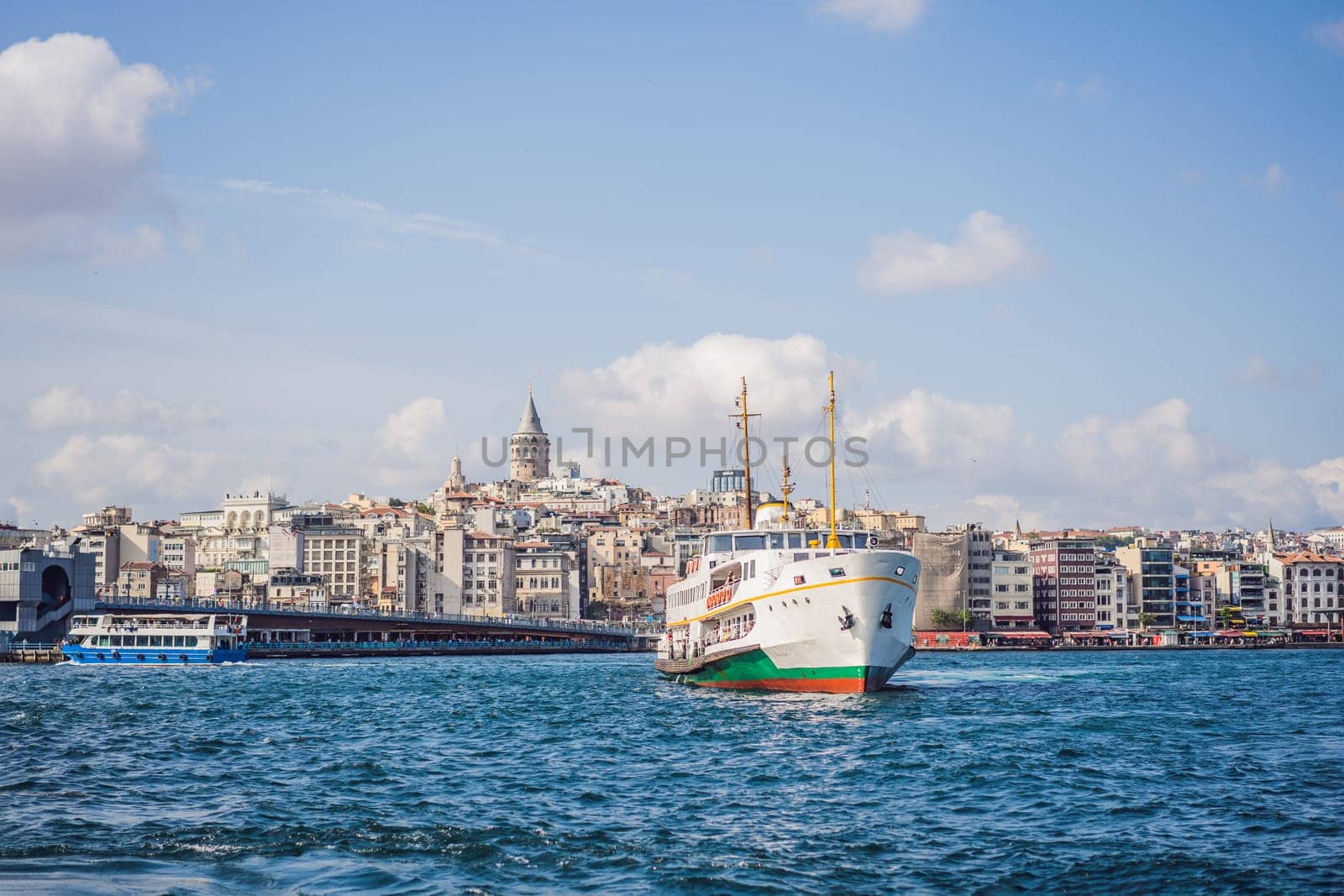 Muslim architecture and water transport in Turkey - Beautiful View touristic landmarks from sea voyage on Bosphorus by galitskaya