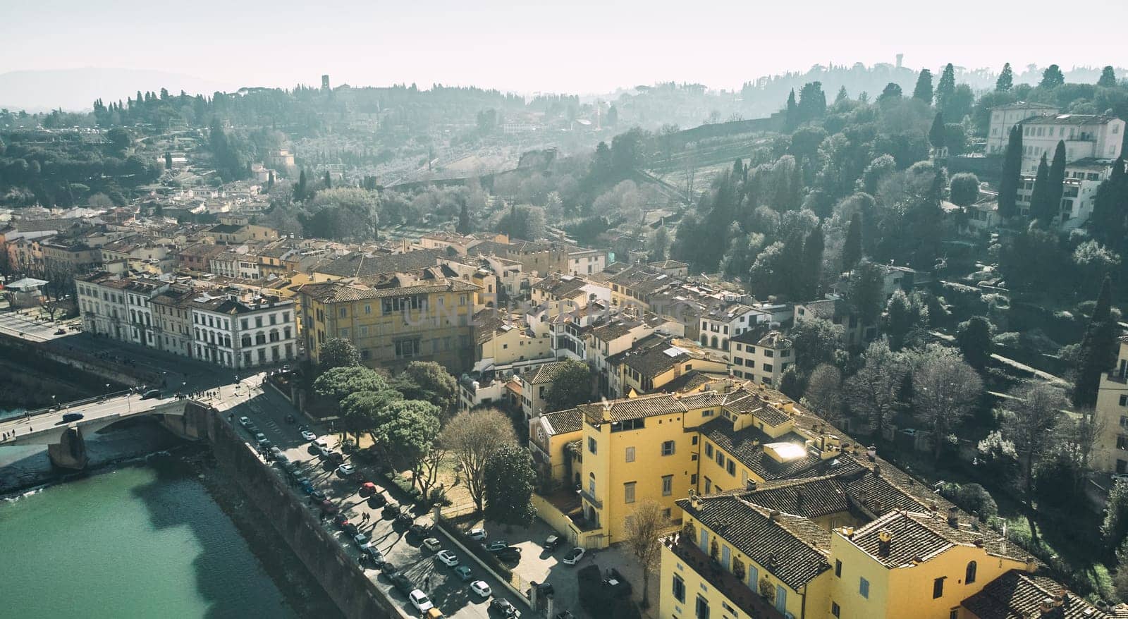 Aerial view of Florence cityscape and old italian style buildings by driver-s