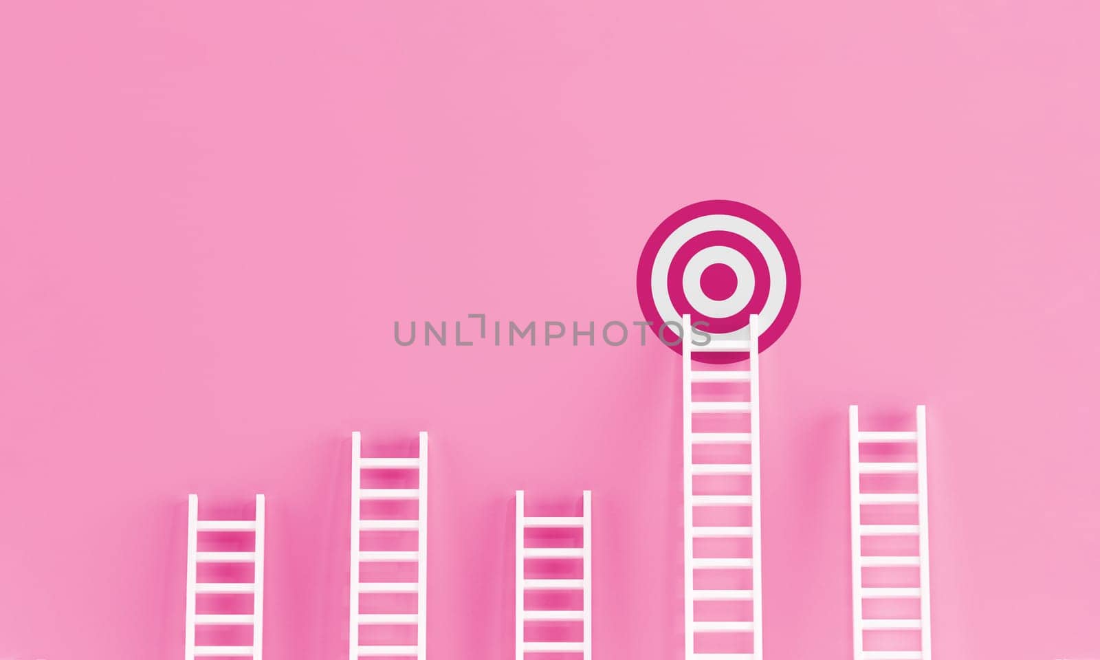 Pink Ladder achievement on pink wall studio background. aspirations, incentive, progress businesswoman concept with copy spaces for text. 3d rendering.