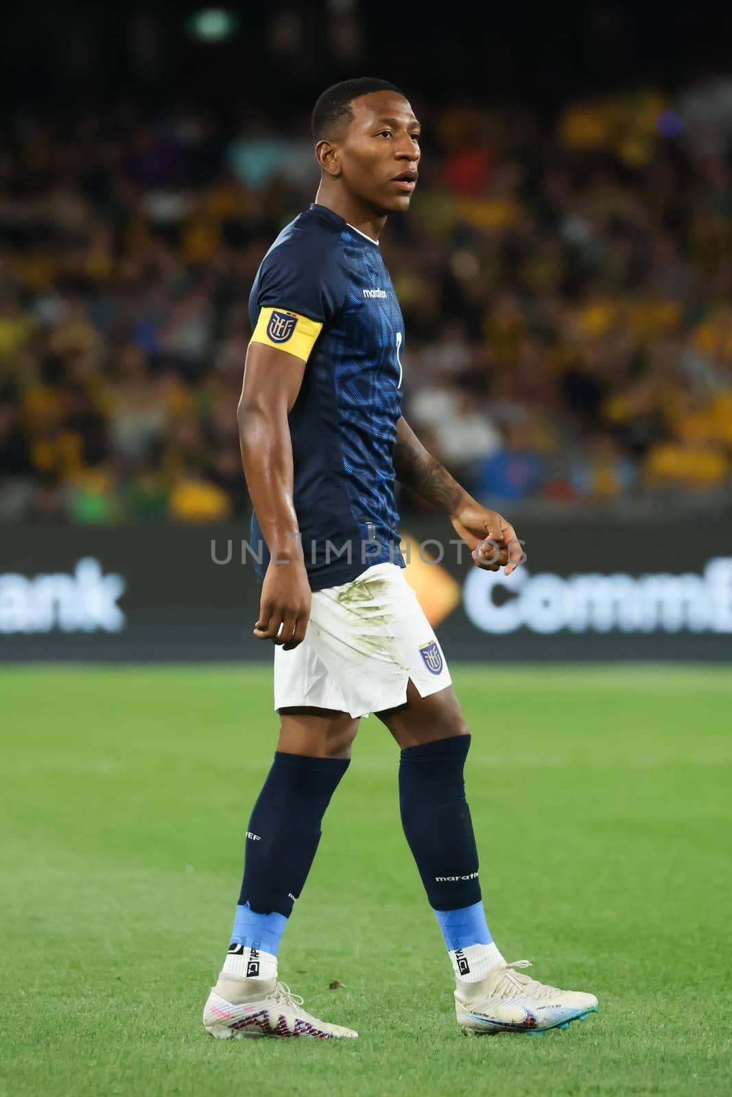 MELBOURNE, AUSTRALIA - MARCH 28: Pervis Estupiñán of Ecudaor during an international friendly match between the Australia Socceroos and Ecuador at Marvel Stadium on March 28, 2023 in Melbourne, Australia.