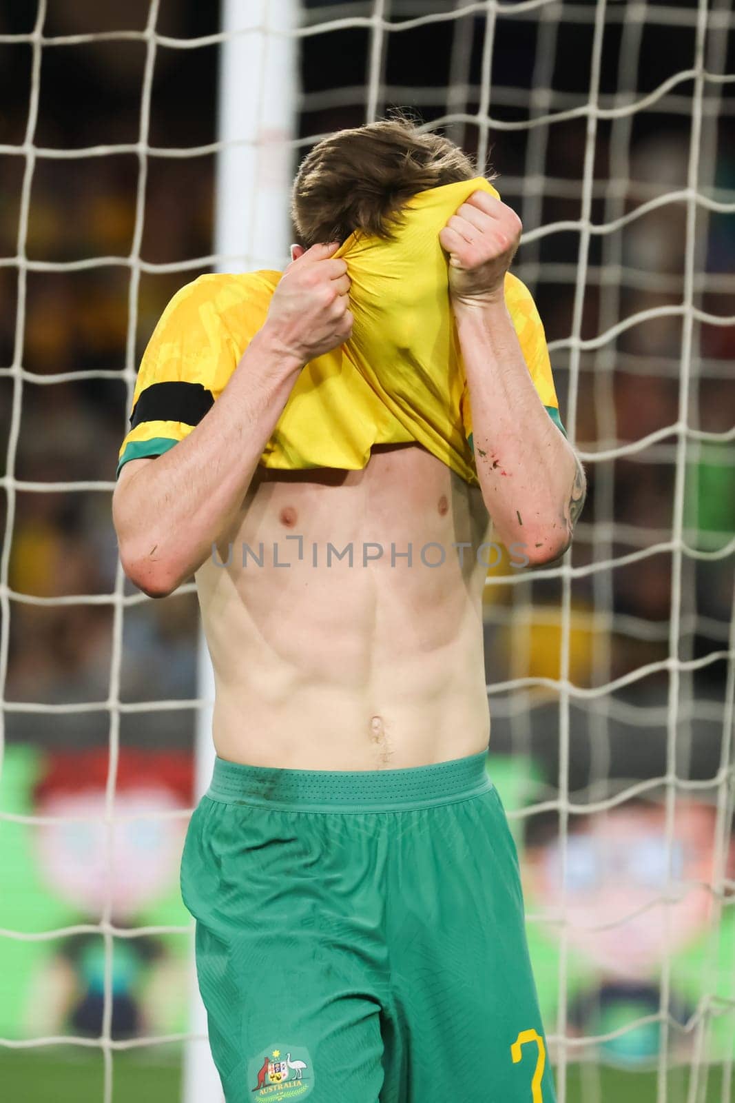 MELBOURNE, AUSTRALIA - MARCH 28: Connor Metcalfe of Australia during an international friendly match between the Australia Socceroos and Ecuador at Marvel Stadium on March 28, 2023 in Melbourne, Australia.