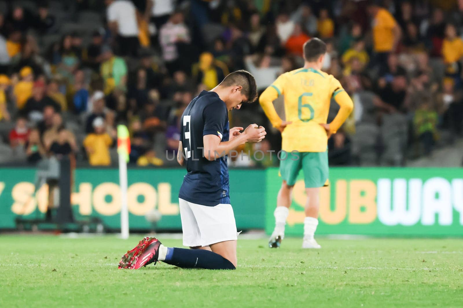 MELBOURNE, AUSTRALIA - MARCH 28: Piero Hincapie of Ecuador celebrates winning during an international friendly match between the Australia Socceroos and Ecuador at Marvel Stadium on March 28, 2023 in Melbourne, Australia.