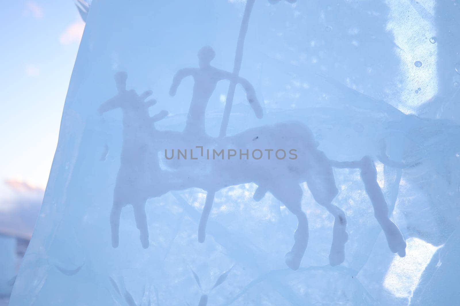 Drawing of a rider created on an ice floe of Lake Baikal on Olkhon Island