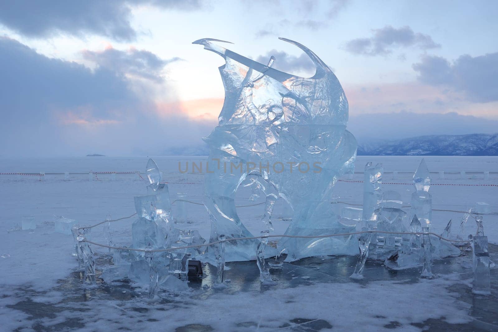 Designer Ice Art Sculpture created at the Olkhon Island Festival on Lake Baikal