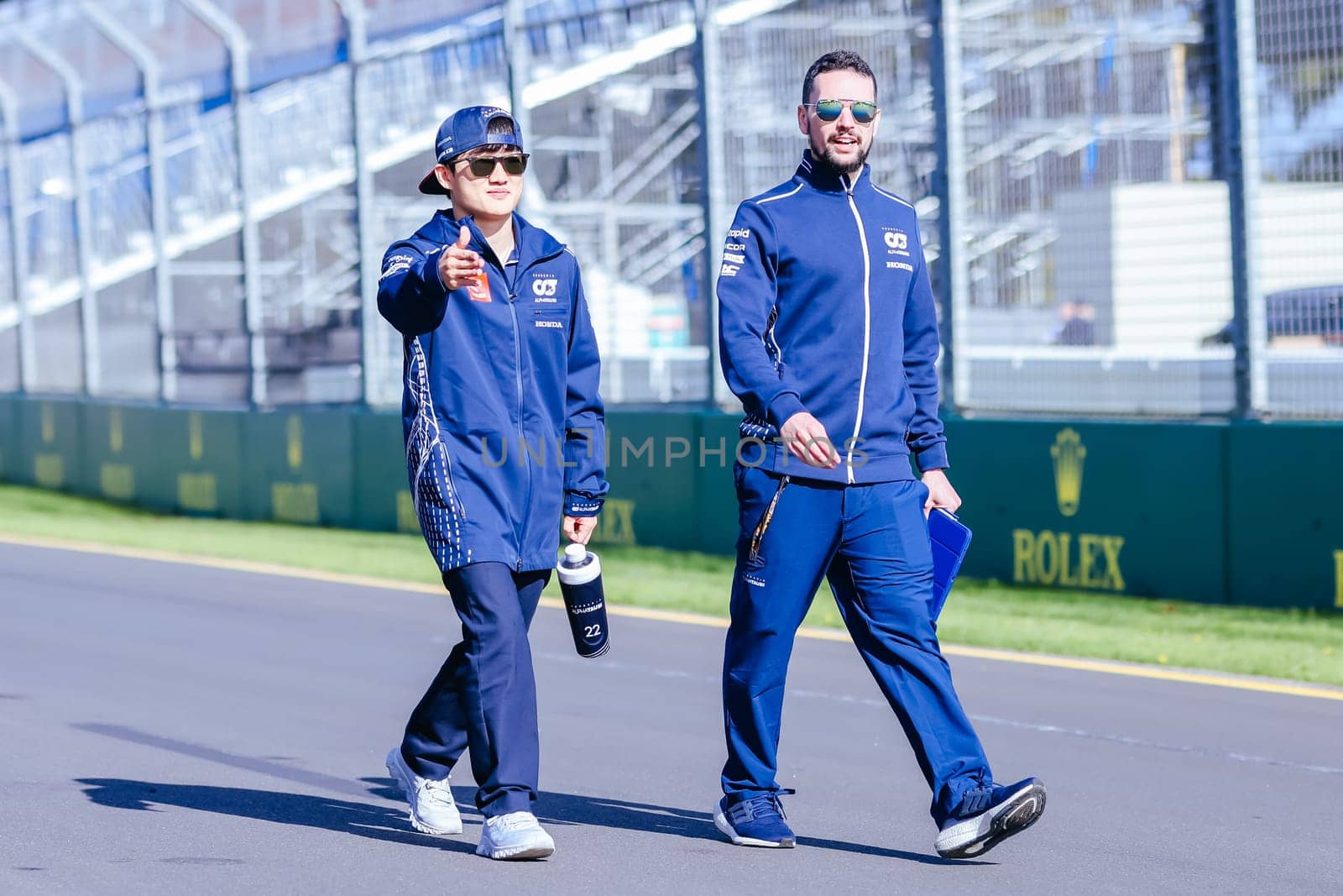 MELBOURNE, AUSTRALIA - MARCH 29: Yuki Tsunoda of Japan inspecting the circuit before the 2023 Australian Formula 1 Grand Prix on 29th March 2023