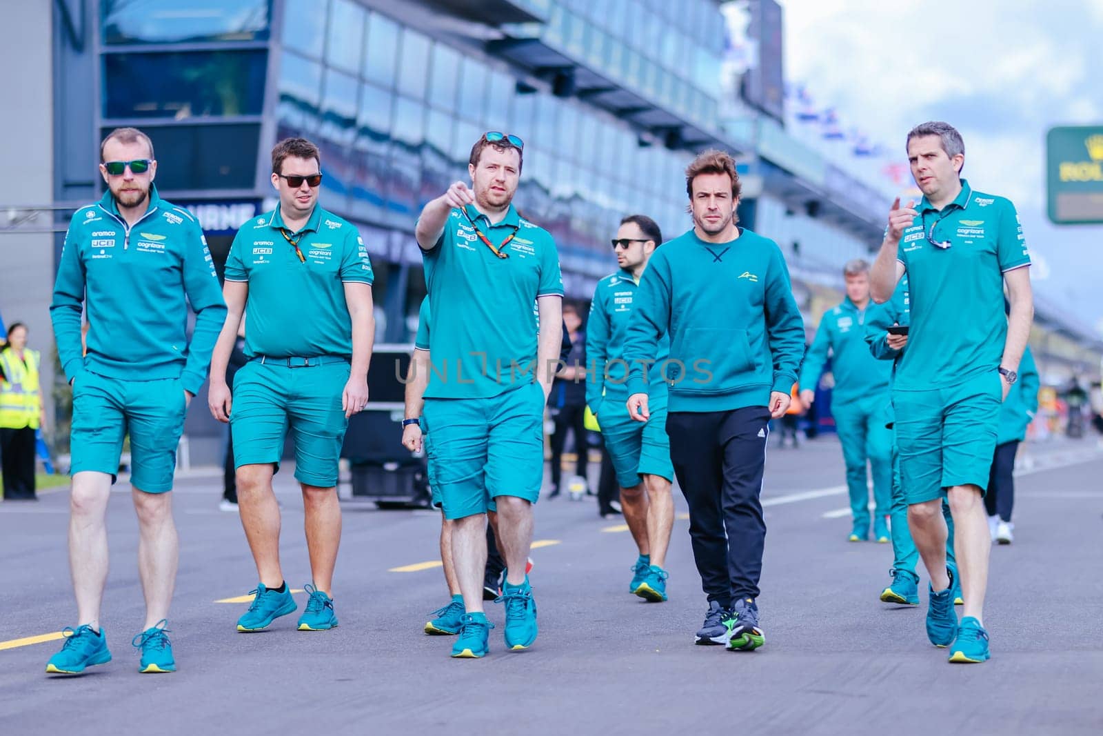 MELBOURNE, AUSTRALIA - MARCH 29: Fernando Alonso of Spain inspecting the circuit before the 2023 Australian Formula 1 Grand Prix on 29th March 2023