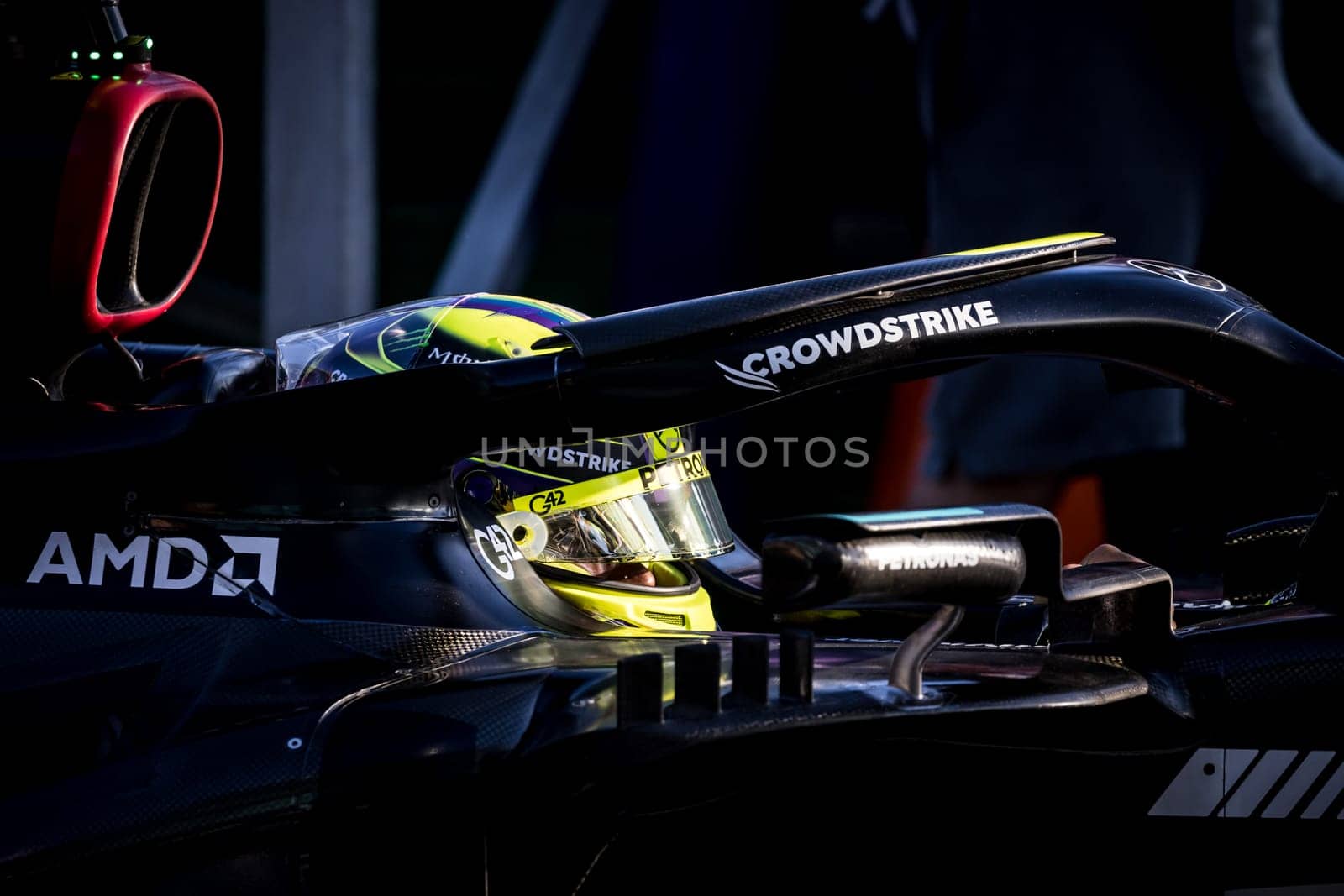 MELBOURNE, AUSTRALIA - APRIL 2: Lewis Hamilton of Great Britain drives the Mercedes AMG Petronas F1 Team W13 on race day during the 2023 Australian Grand Prix on April 2, 2023 in Melbourne, Australia.