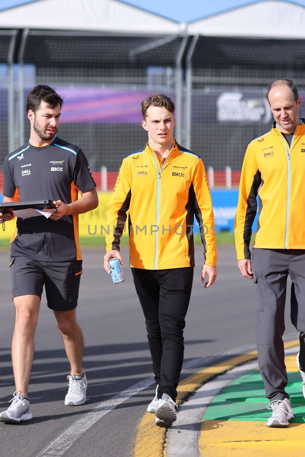 MELBOURNE, AUSTRALIA - MARCH 29: Oscar Piastri of Australia inspecting the circuit before the 2023 Australian Formula 1 Grand Prix on 29th March 2023