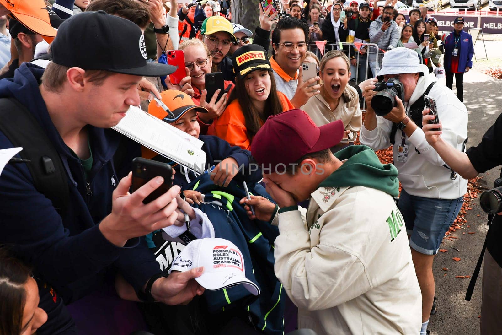 MELBOURNE, AUSTRALIA - MARCH 30: Lando Norris of Great Britain meets fans at the 2023 Australian Formula 1 Grand Prix on 30th March 2023