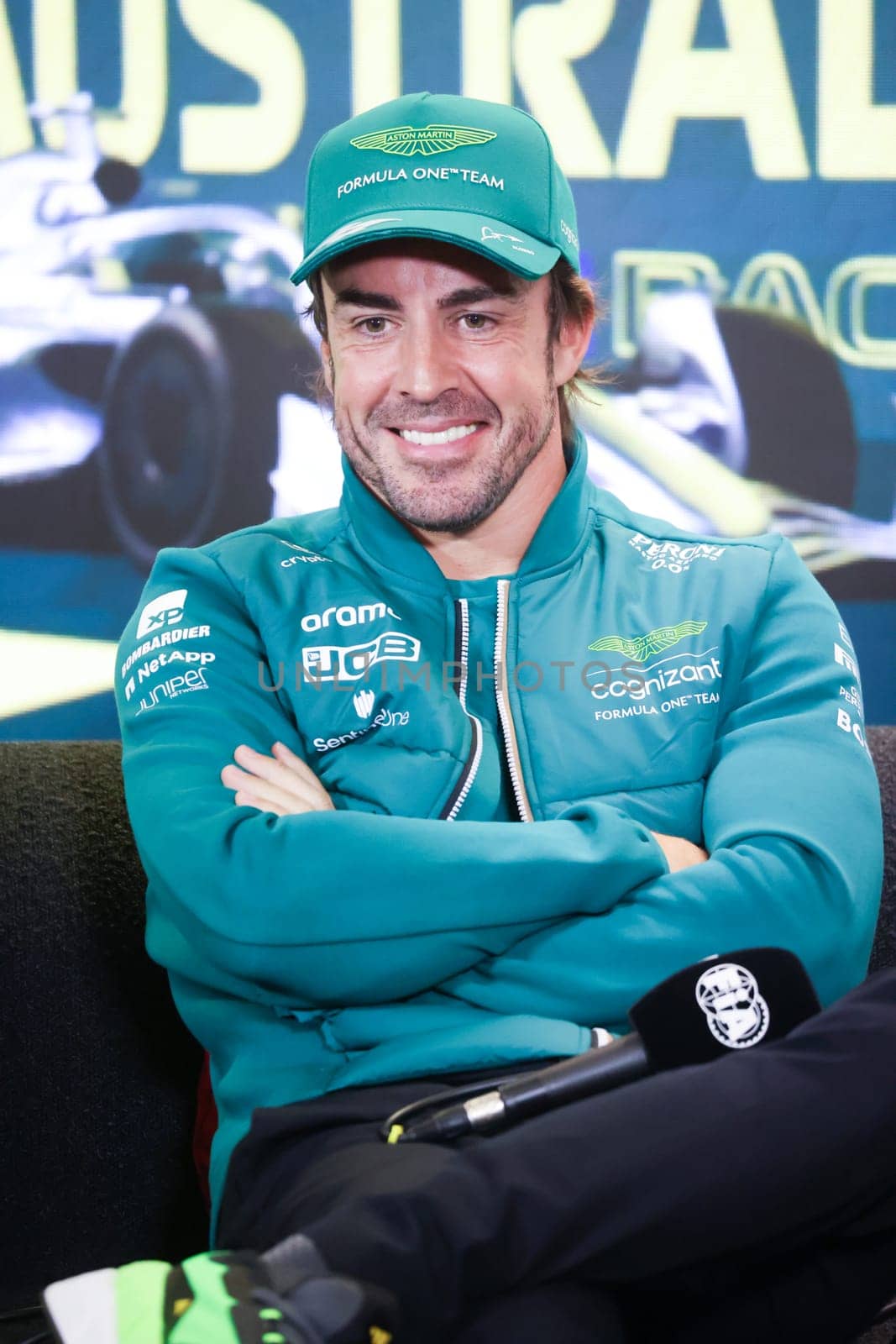 MELBOURNE, AUSTRALIA - MARCH 30: Fernando Alonso of Spain during a press conference at the 2023 Australian Formula 1 Grand Prix on 30th March 2023