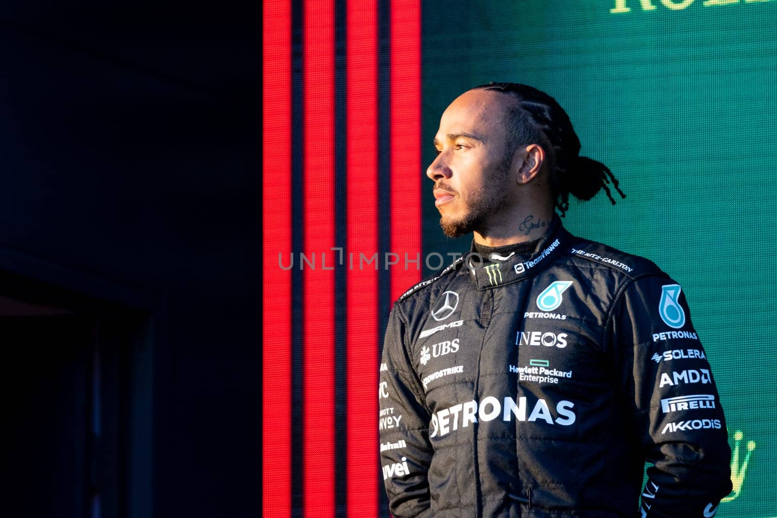 MELBOURNE, AUSTRALIA - APRIL 2: Lewis Hamilton of Great Britain and Mercedes-AMG PETRONAS Formula One Team celebrates 2nd place at the 2023 Australian Formula 1 Grand Prix on 2nd April 2023