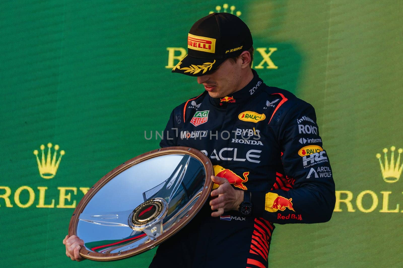 MELBOURNE, AUSTRALIA - APRIL 2: Max Verstappen of the Netherlands celebrates winning with his Oracle Red Bull Racing RB19 on race day during the 2023 Australian Grand Prix at Albert Park on April 2, 2023 in Melbourne, Australia.