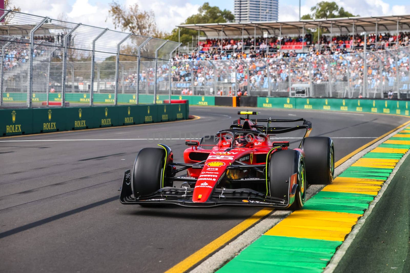 MELBOURNE, AUSTRALIA - MARCH 31: Carlos Sainz of Spain drives the Ferrari SF-23 during practice in the 2023 Australian Grand Prix at Albert Park in Melbourne, Australia