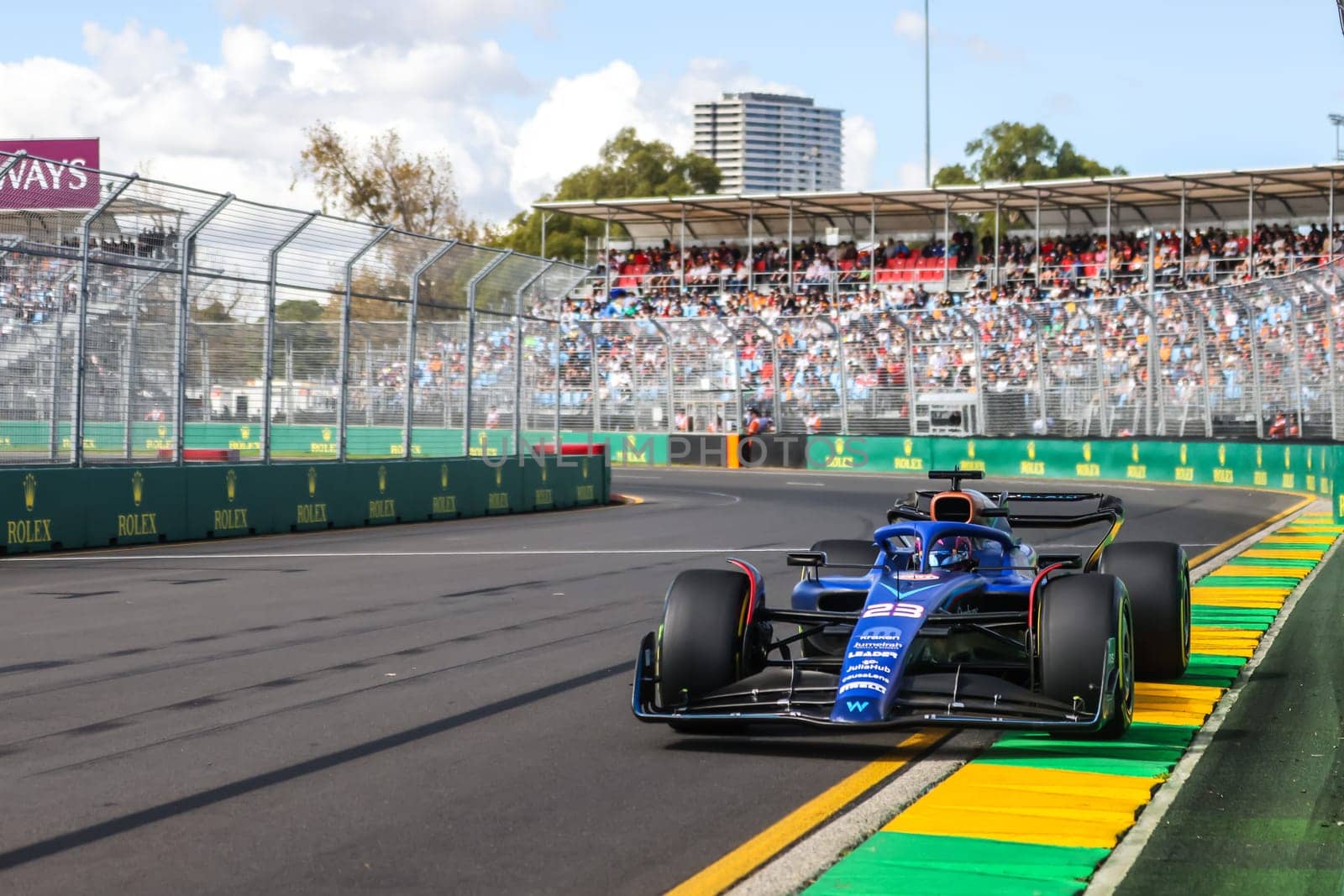 MELBOURNE, AUSTRALIA - MARCH 31: Alexander Albon of Thailand drives the Williams FW44 Mercedes during practice in the 2023 Australian Grand Prix at Albert Park in Melbourne, Australia