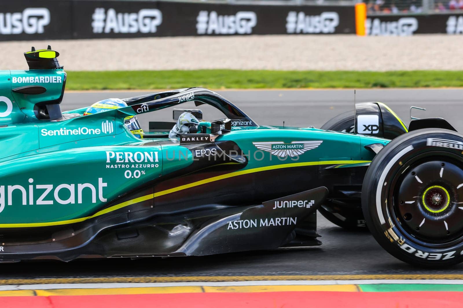 MELBOURNE, AUSTRALIA - MARCH 31: Fernando Alonso of Spain drives the Aston Martin AMR23 Mercedes during practice in the 2023 Australian Grand Prix at Albert Park in Melbourne, Australia