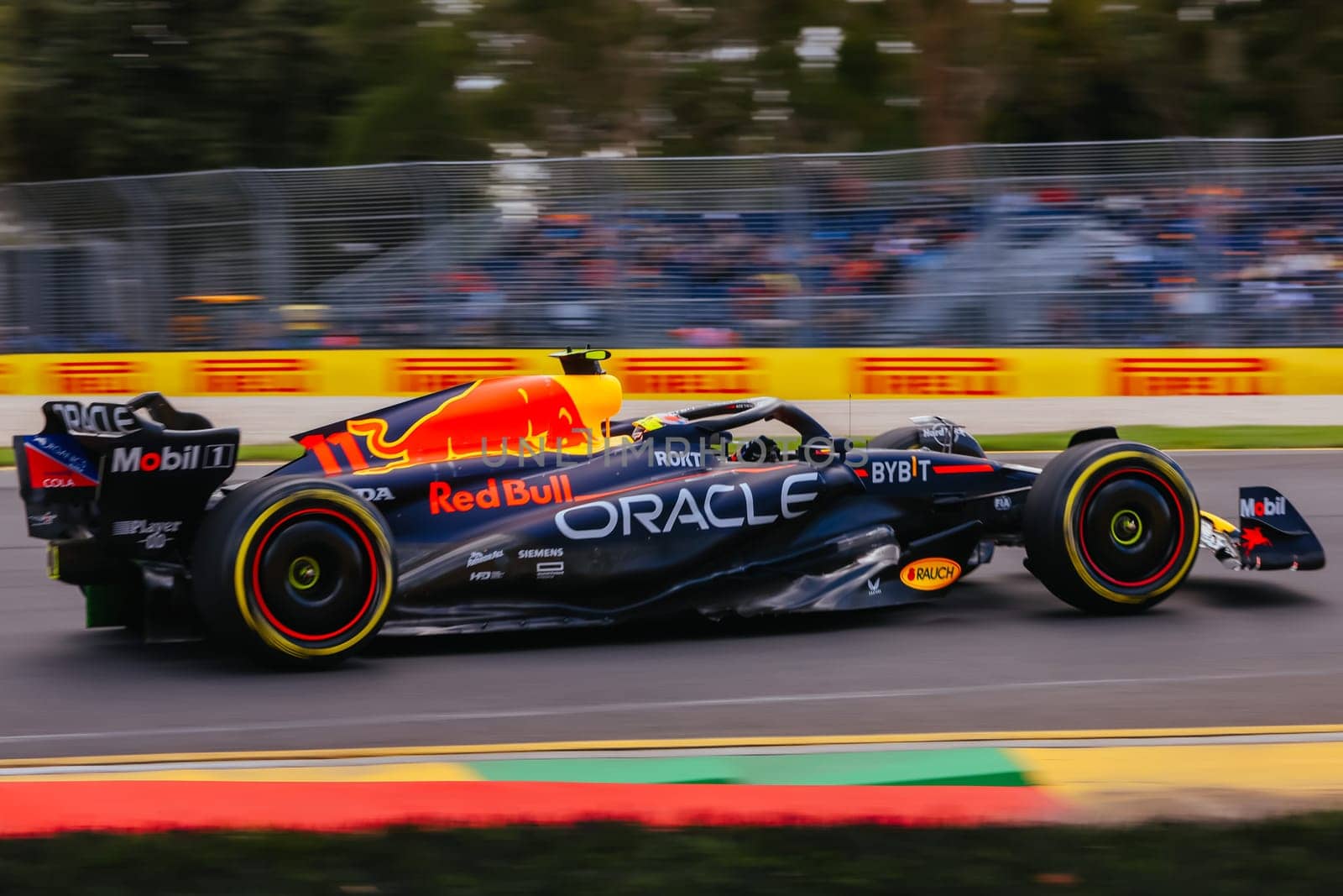 MELBOURNE, AUSTRALIA - MARCH 31: Sergio Perez of Mexico drives the Oracle Red Bull Racing RB19 during practice in the 2023 Australian Grand Prix at Albert Park in Melbourne, Australia