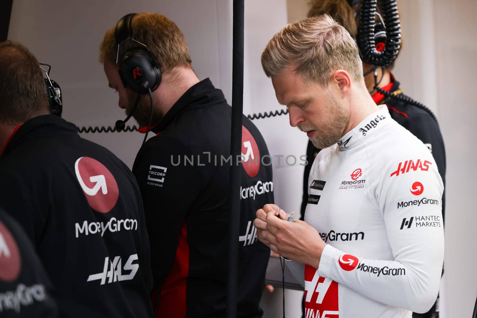 MELBOURNE, AUSTRALIA - MARCH 31: Kevin Magnussen of Denmark of Haas F1 VF-23 Ferrari during practice in the 2023 Australian Grand Prix at Albert Park in Melbourne, Australia