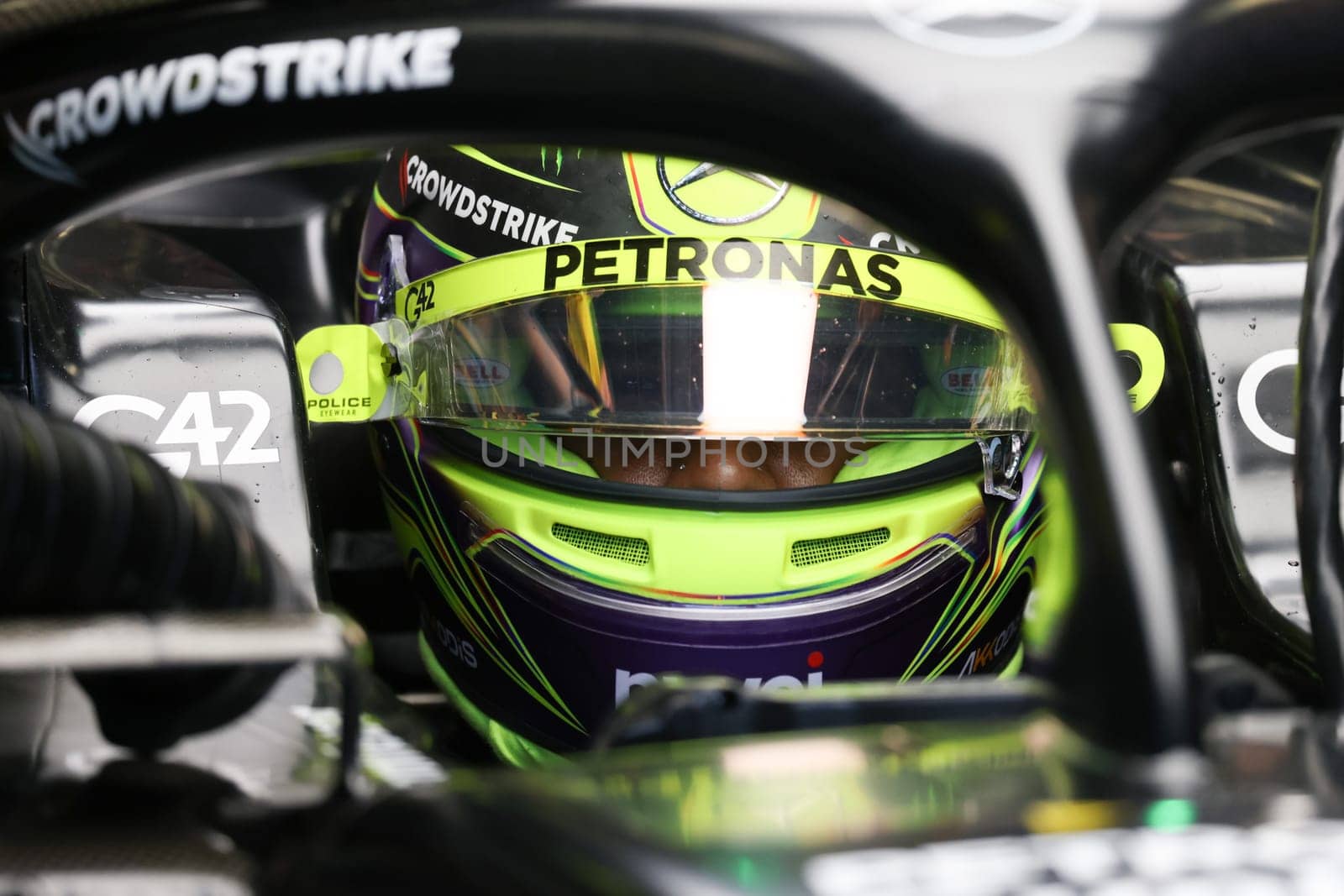 MELBOURNE, AUSTRALIA - MARCH 31: Lewis Hamilton of Great Britain drives the Mercedes AMG Petronas F1 Team W13 during practice in the 2023 Australian Grand Prix at Albert Park in Melbourne, Australia