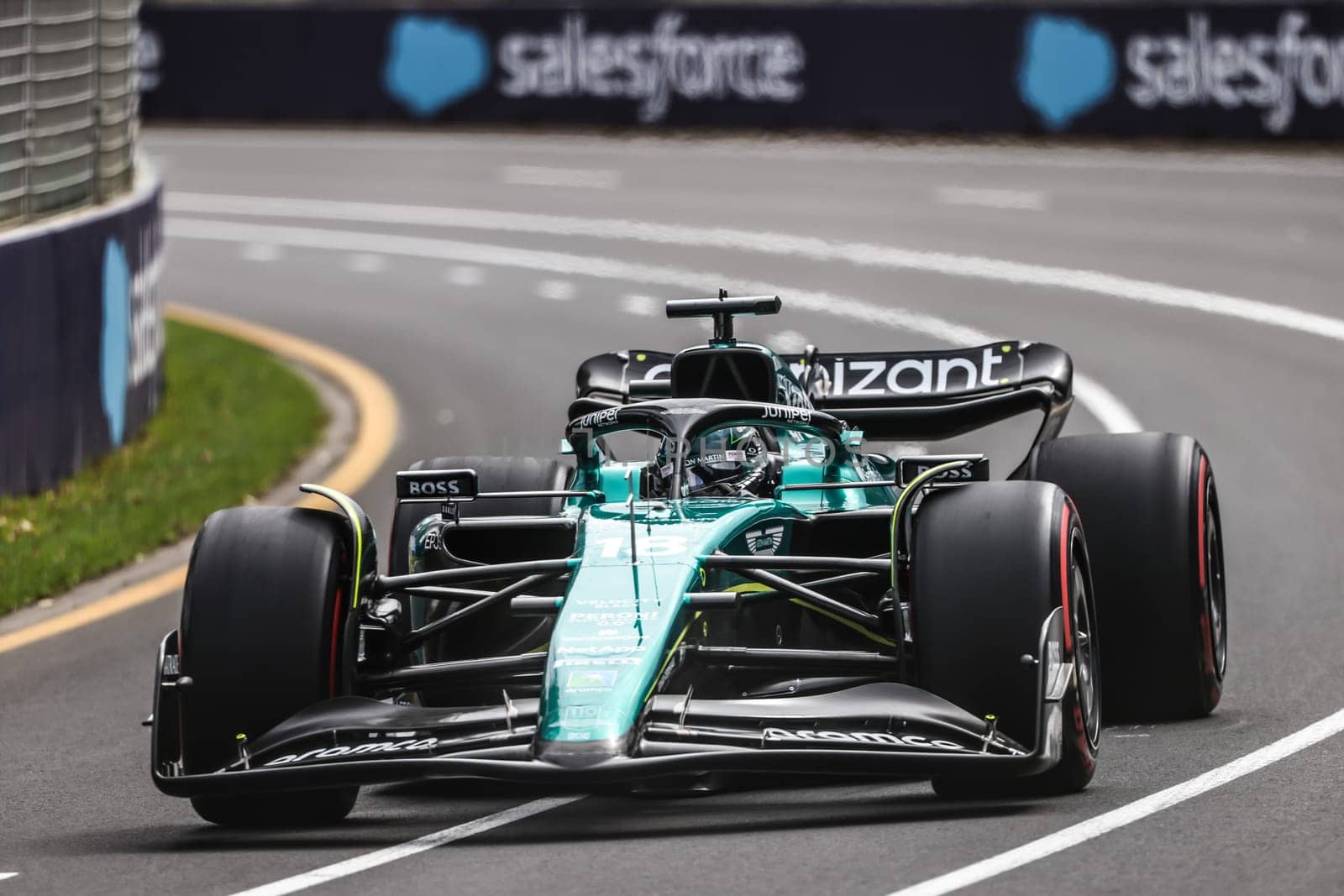 MELBOURNE, AUSTRALIA - APRIL 01: Lance Stroll of Canada drives the Aston Martin AMR23 Mercedes during free practice at the 2023 Australian Grand Prix at Albert Park in Melbourne, Australia