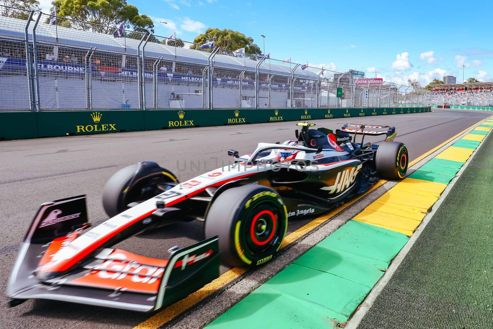 MELBOURNE, AUSTRALIA - MARCH 31: Nico Hulkenberg of Germany drives the Haas F1 VF-23 Ferrari during practice in the 2023 Australian Grand Prix at Albert Park in Melbourne, Australia