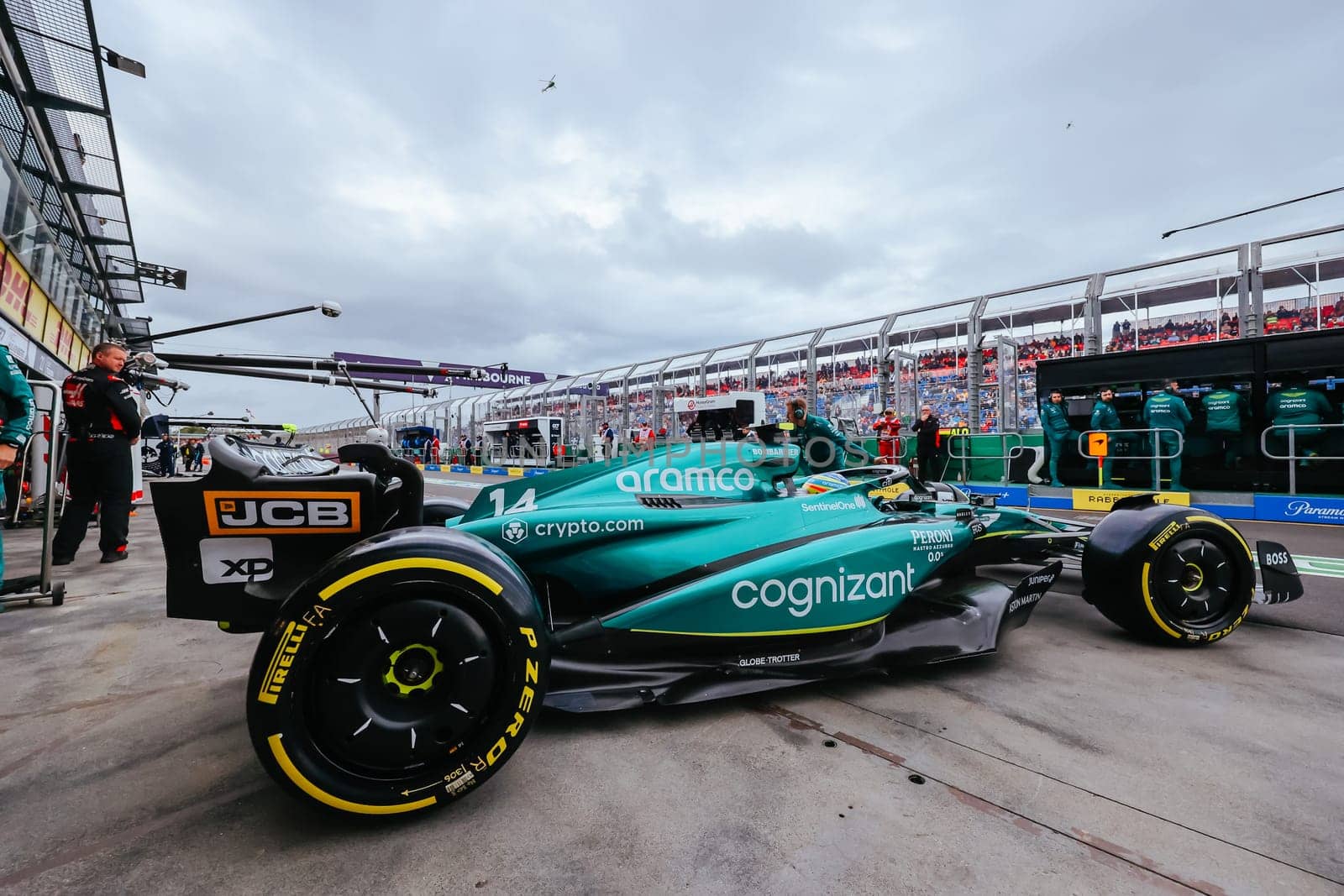 MELBOURNE, AUSTRALIA - MARCH 31: Fernando Alonso of Spain drives the Aston Martin AMR23 Mercedes during practice in the 2023 Australian Grand Prix at Albert Park in Melbourne, Australia