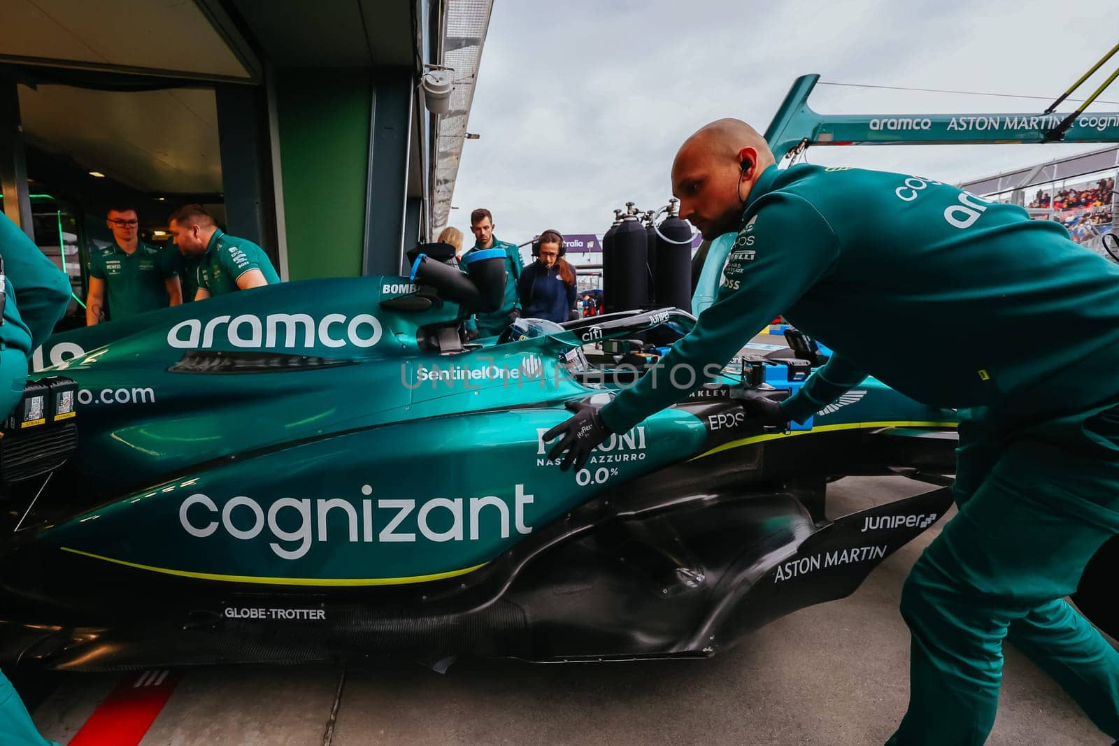 MELBOURNE, AUSTRALIA - MARCH 31: Lance Stroll of Canada drives the Aston Martin AMR23 Mercedes during practice in the 2023 Australian Grand Prix at Albert Park in Melbourne, Australia