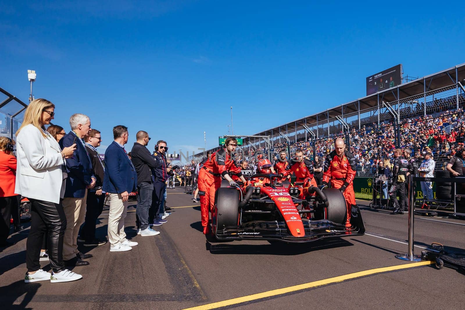 MELBOURNE, AUSTRALIA - APRIL 2: Charles Leclerc of Monaco before race start during the 2023 Australian Grand Prix at Albert Park on April 2, 2023 in Melbourne, Australia.