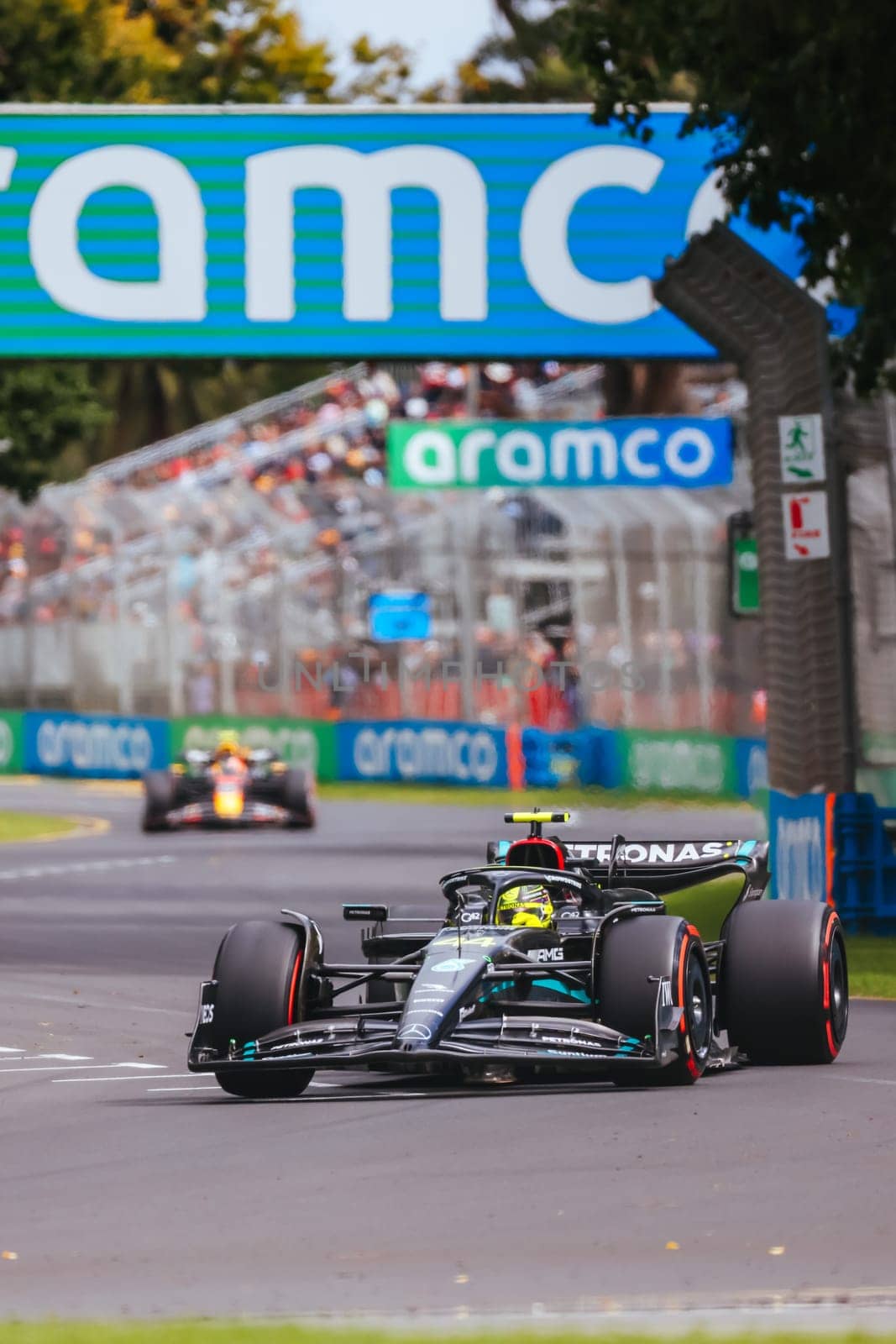 MELBOURNE, AUSTRALIA - APRIL 01: Lewis Hamilton of Great Britain drives the Mercedes AMG Petronas F1 Team W13 during free practice at the 2023 Australian Grand Prix at Albert Park in Melbourne, Australia