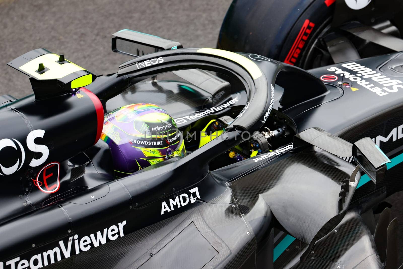 MELBOURNE, AUSTRALIA - APRIL 01: Lewis Hamilton of Great Britain drives the Mercedes AMG Petronas F1 Team W13 during qualifying at the 2023 Australian Grand Prix at Albert Park in Melbourne, Australia