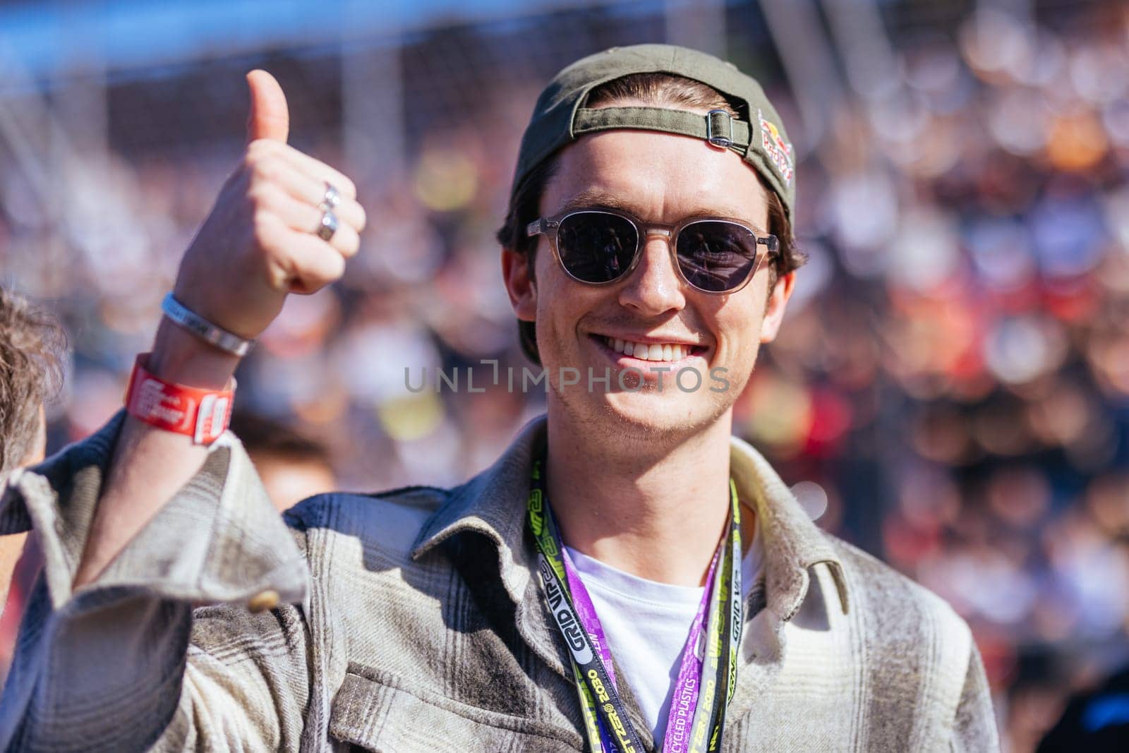 MELBOURNE, AUSTRALIA - APRIL 2: Australian snowboarder Scotty James on the grid before the 2023 Australian Formula 1 Grand Prix on 2nd April 2023