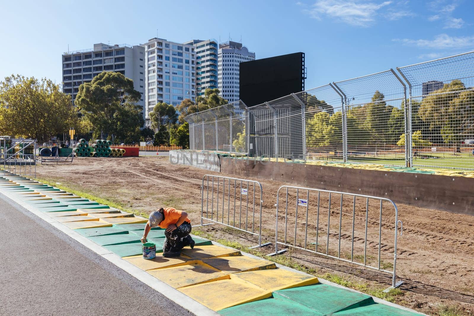 MELBOURNE, AUSTRALIA - MARCH 17 2022: Track build and preparations for the 2023 Formula 1 Australian Grand Prix to be held on March 30 to April 2nd 2023.