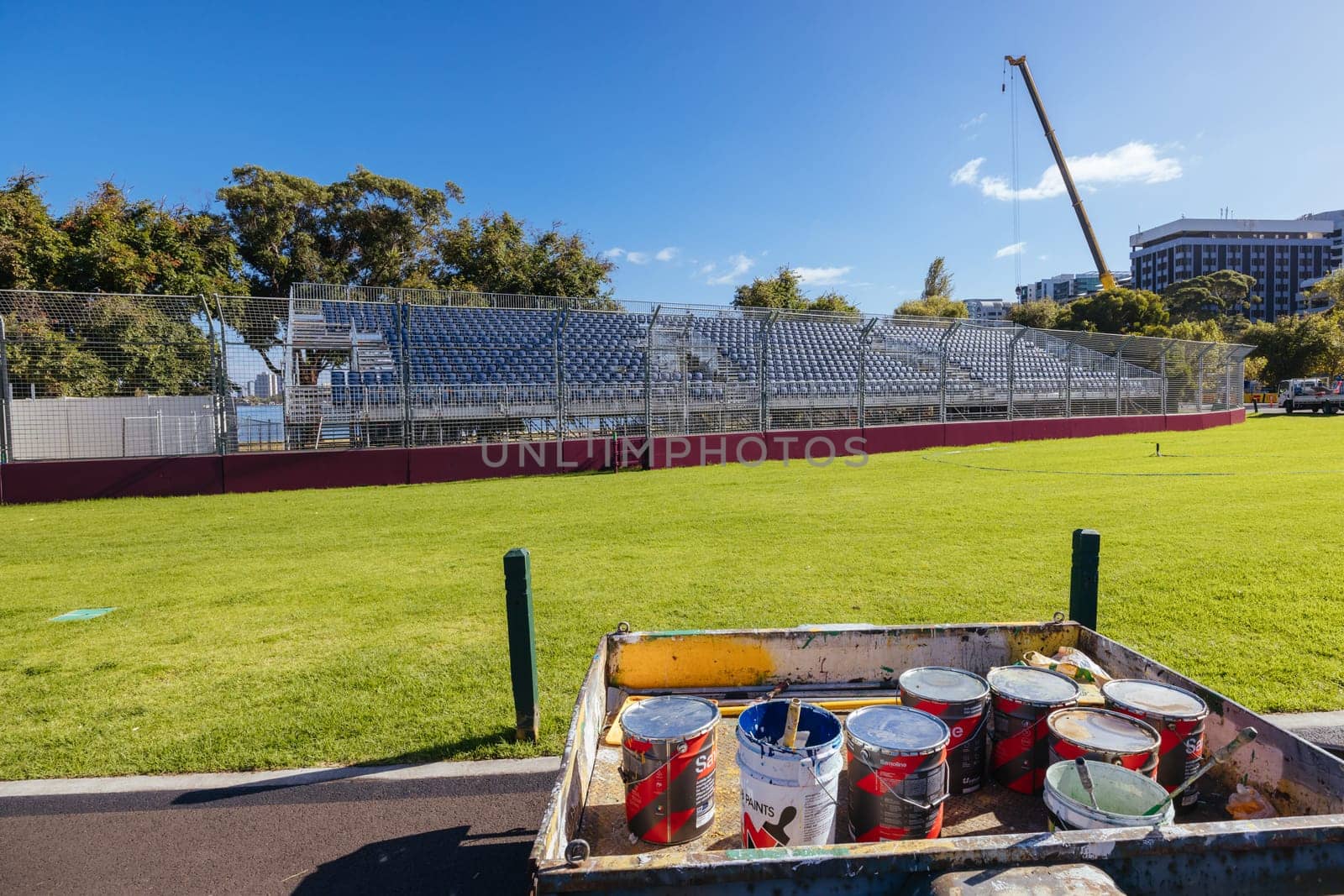 MELBOURNE, AUSTRALIA - MARCH 17 2022: Track build and preparations for the 2023 Formula 1 Australian Grand Prix to be held on March 30 to April 2nd 2023.