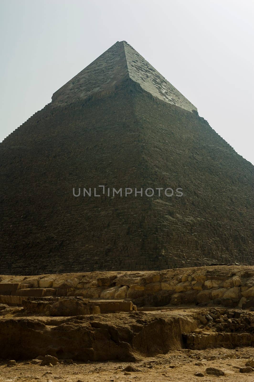 Giza, Egypt - April 13 2008: The Pyramid of Khafre or Chephren in the archeological site of Giza. Egypt.