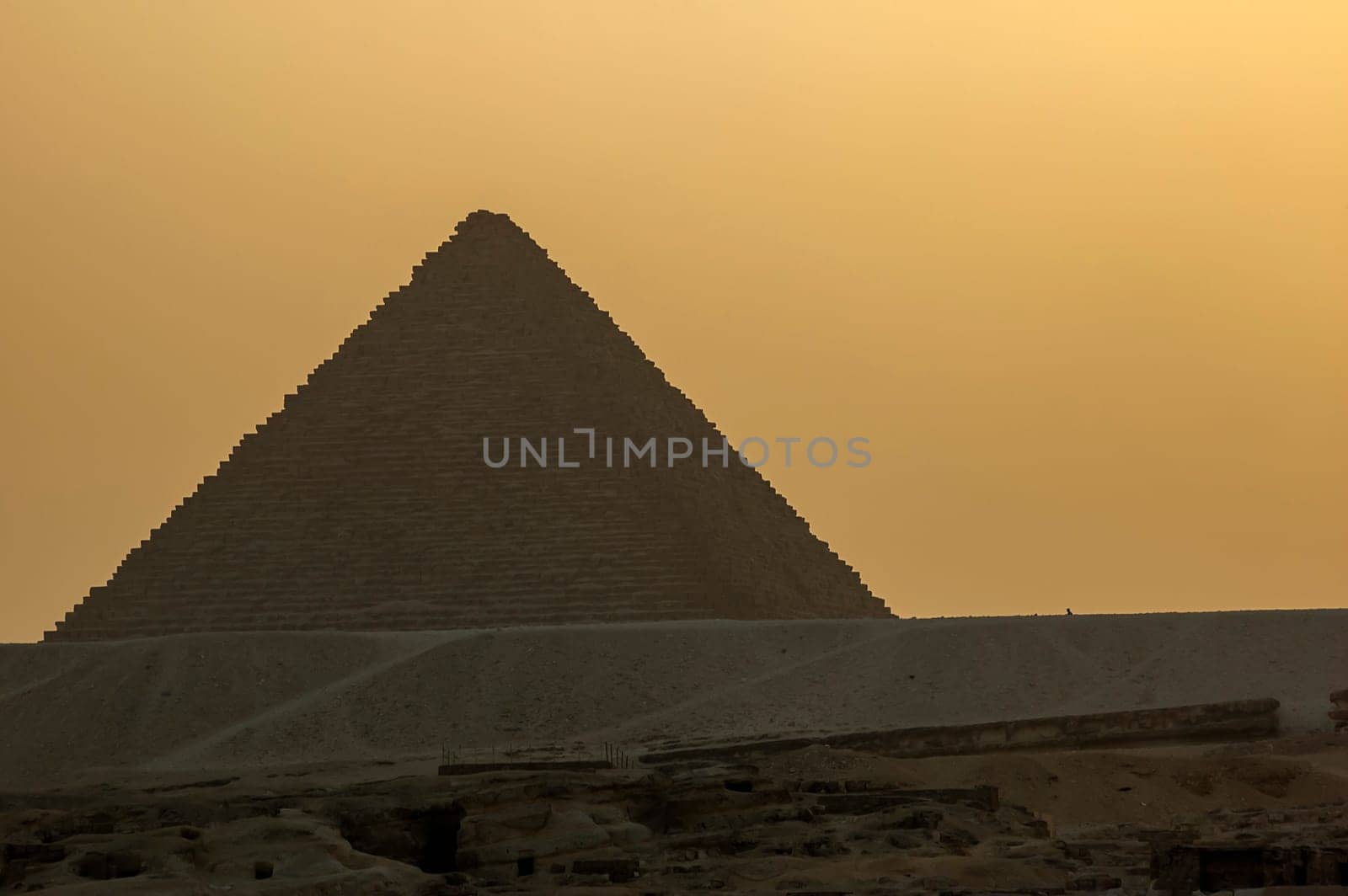 Giza, Egypt - April 13 2008: The Pyramid of Khafre or Chephren in the archeological site of Giza. Egypt.