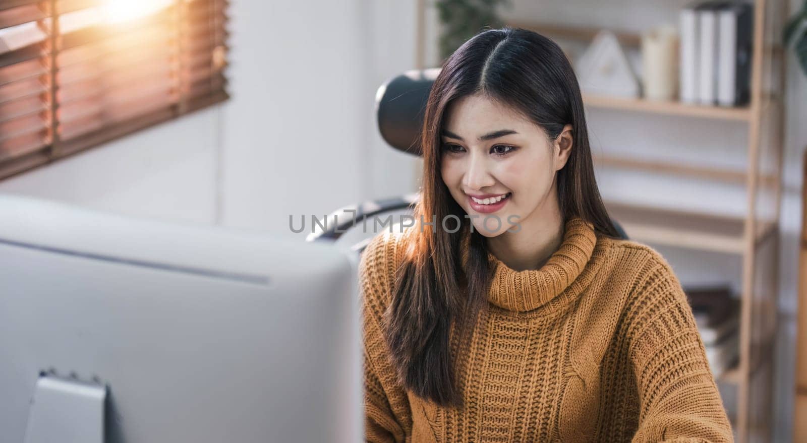 Asian girl student online learning class study online video call zoom teacher, Happy asian girl learn english language online with computer laptop....