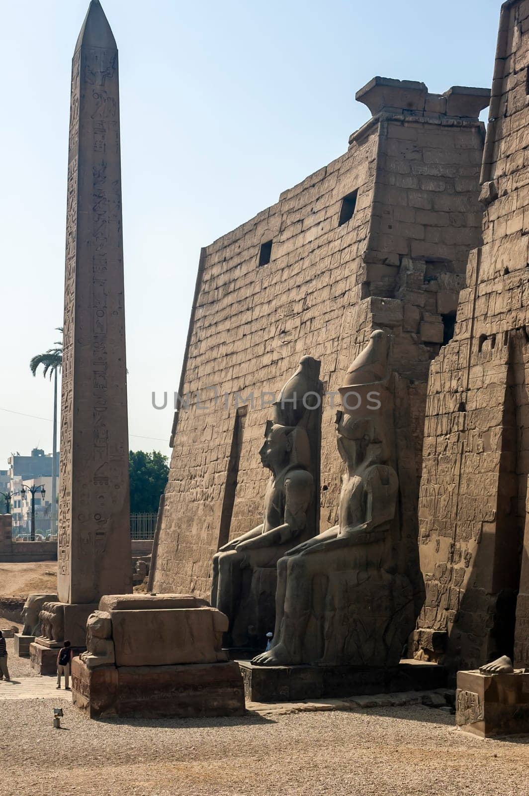Luxor, Egypt - April 15 2008: The great statues of Ramses II, Karnak, Luxor, Egypt