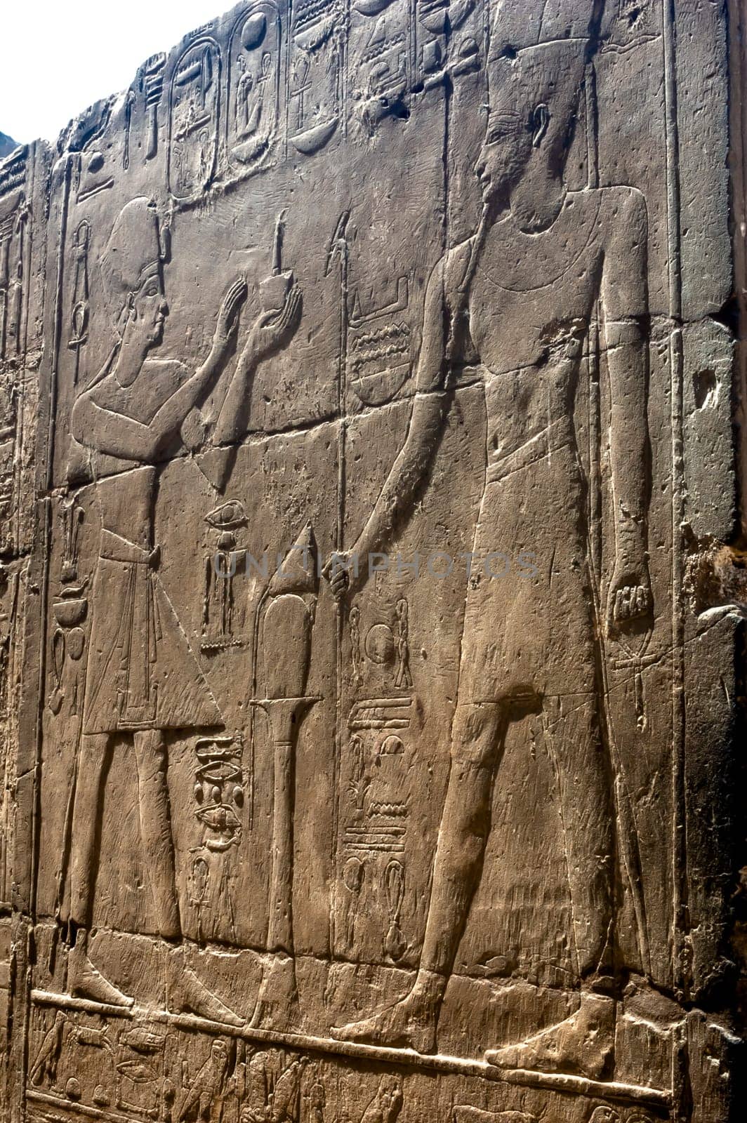 Luxor, Egypt - April 15 2008: Hieroglyphs of the portico of Amenophis III, Karnak Complex, Luxor, Egypt