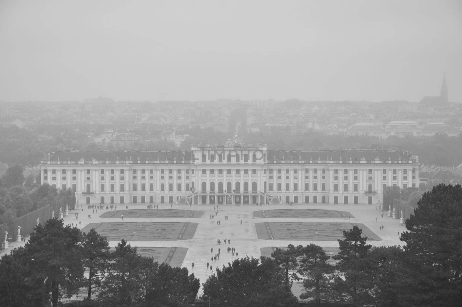 Parks and forecourt of Schoenbrunn Palace in Vienna, Austria