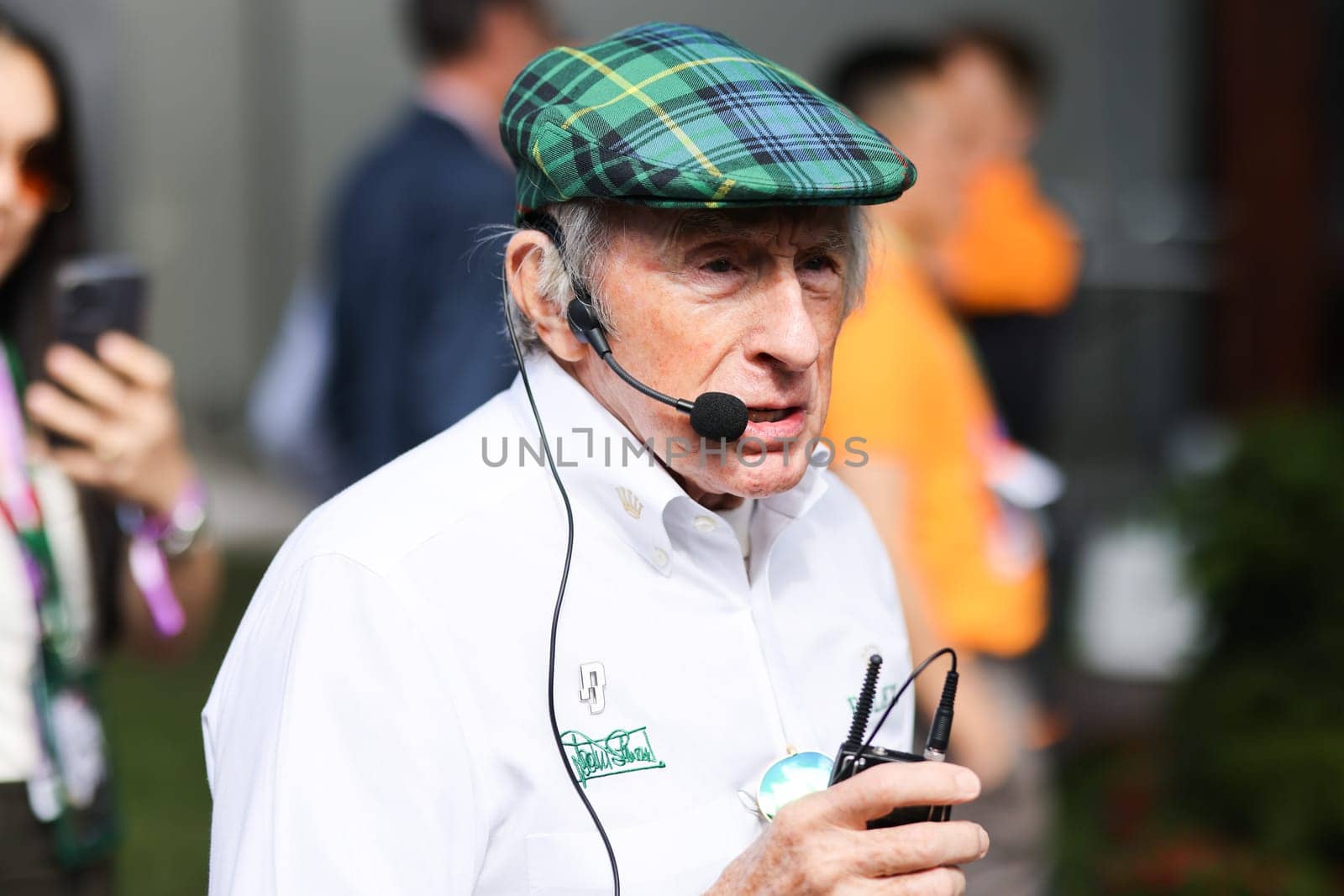 MELBOURNE, AUSTRALIA - APRIL 2: Sir Jackie Stewart on the grid before race start during the 2023 Australian Grand Prix at Albert Park on April 2, 2023 in Melbourne, Australia.