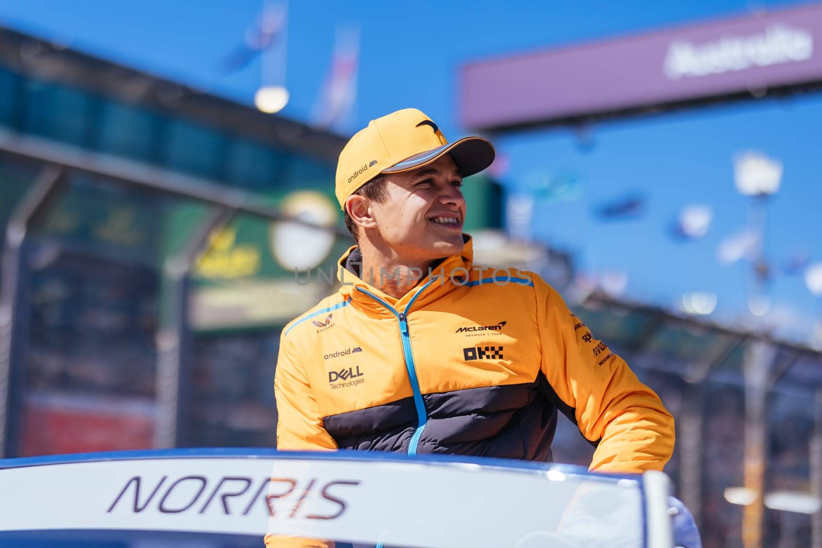 MELBOURNE, AUSTRALIA - APRIL 2: Lando Norris of Great Britain driving for McLaren Formula 1 Team at the drivers parade before the start of the main race at the 2023 Australian Formula 1 Grand Prix on 2nd April 2023