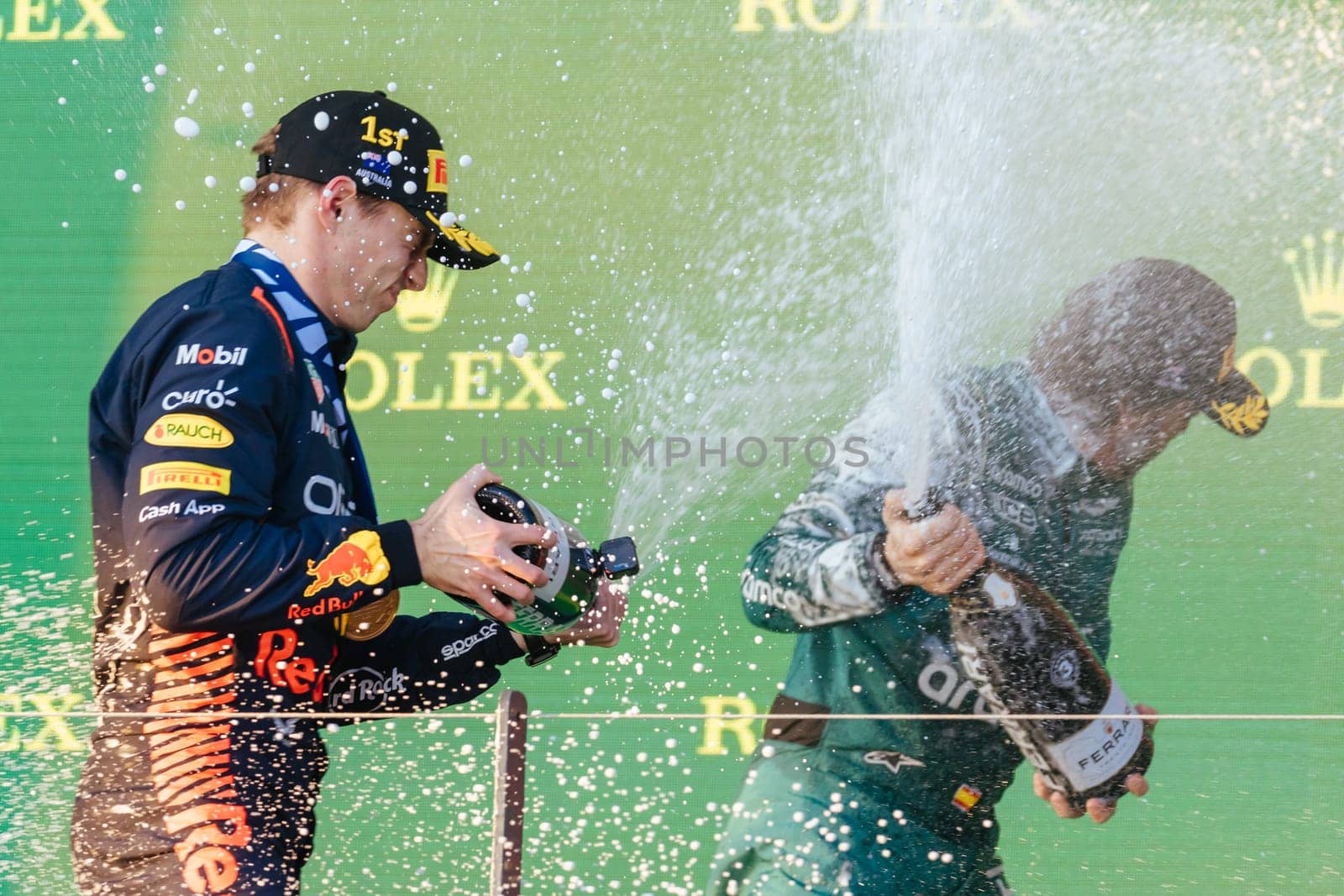 MELBOURNE, AUSTRALIA - APRIL 2: Max Verstappen of the Netherlands celebrates winning with his Oracle Red Bull Racing RB19 on race day during the 2023 Australian Grand Prix at Albert Park on April 2, 2023 in Melbourne, Australia.