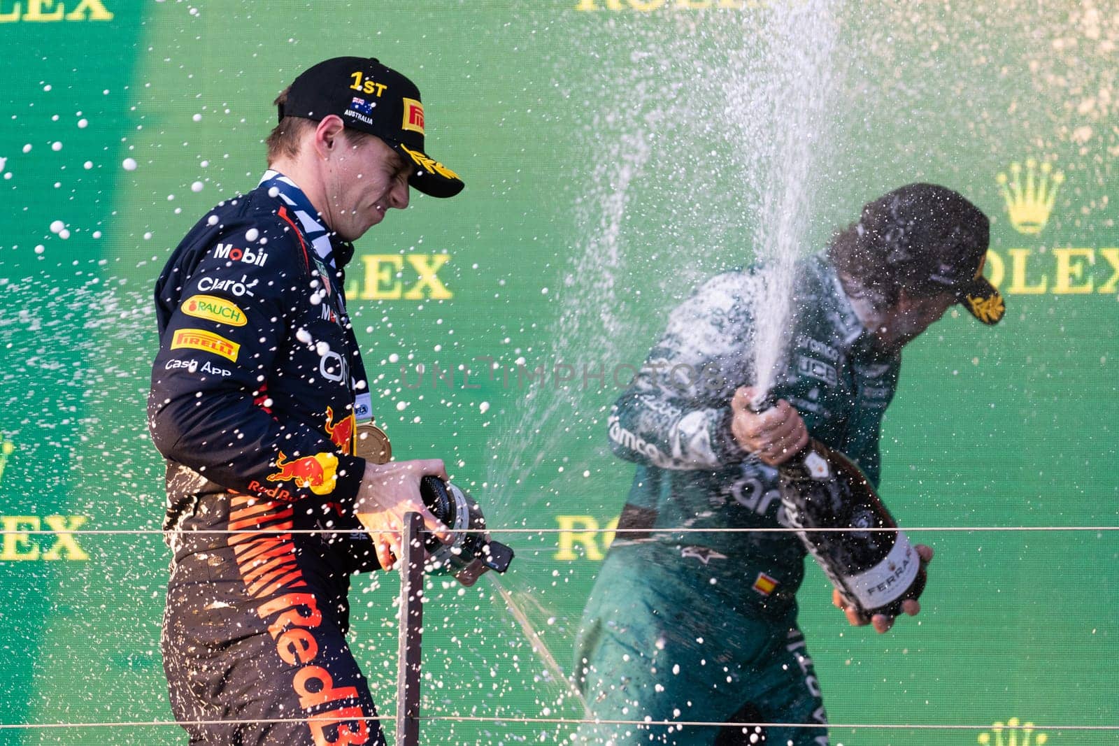 MELBOURNE, AUSTRALIA - APRIL 2: Max Verstappen of the Netherlands celebrates winning with his Oracle Red Bull Racing RB19 on race day during the 2023 Australian Grand Prix at Albert Park on April 2, 2023 in Melbourne, Australia.